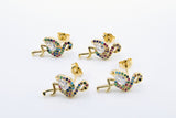 CZ Micro Pave Disc Stud Earrings, 2 Pairs Tiny 8 mm Round Gold Rainbow Post Hoops,Flamingo Earrings