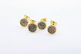 CZ Micro Pave Disc Stud Earrings, 2 Pairs Tiny 8 mm Round Gold Rainbow Post Hoops,Flamingo Earrings