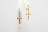 CZ Pave Gold Cross Charms, Gold Pendants for Necklace or Huggie Hoop Earrings Set #704, Rosary Chain Charm