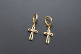 CZ Cross Hoop Earrings, Gold Huggie Latch back Earrings or Pendant Set, Minimalist Charm Hoop Earrings  Jewelry
