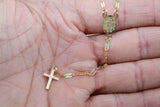 14 K Gold Filled White Beaded Satellite Cross Necklace, Virgin Mary Rosary Choker, Religious Dainty Medallion