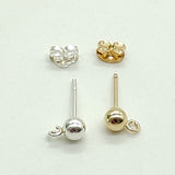 14 K Gold Filled 4 mm Round Ball Earrings, 925 Sterling Silver Stud Post #2128, Findings with Open Loop