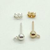 14 K Gold Filled 4 mm Round Ball Earrings, 925 Sterling Silver Stud Post # 2128, Findings with Open Loop