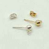 14 K Gold Filled 4 mm Round Ball Earrings, 925 Sterling Silver Stud Post # 2128, Findings with Open Loop