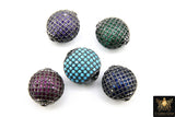 CZ Micro Pave Colored Spacer Beads, 14 mm Oval Egg Cubic Zirconia Flat Beads AG #380, Pink Clear Purple Blue Green