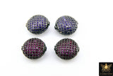 CZ Micro Pave Colored Spacer Beads, Oval Pink Clear Purple Blue Green Flat Egg Bead AG #380, Small Oval CZ Beads