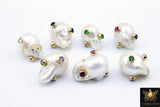 Genuine Pearl Beads, CZ Pave Baroque Pearl Beads, Round Oval CZ Charms for Bracelets Necklace Jewelry