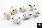 Genuine Pearl Beads, CZ Pave Baroque Pearl Beads, Round Oval CZ Charms for Bracelets Necklace Jewelry