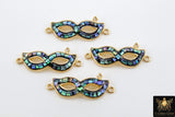 CZ Micro Pave Mardi Gras Connector, Gold Black Masquerade Shell New Orleans Mask Charms # 408, Necklace