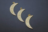 CZ Micro Pave Crescent Moon Pendants, Gold Large CZ Charms for Necklace, Cubic Zirconia Matte Pendant Bracelet