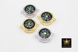 CZ Micro Pave Compass Connectors, Gold Charms for Bracelets # 932, Silver Direction His/Her Jewelry