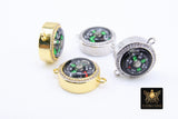 CZ Micro Pave Compass Connectors, Gold Charms for Bracelets, Silver Direction His/Her Jewelry