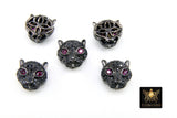 CZ Micro Pave Panther Head Bead Charm: Black Pave, Pink Eyes