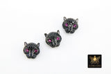 CZ Micro Pave Panther Head Bead Charm: Black Pave, Pink Eyes