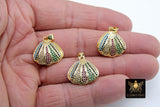 CZ Micro Pave Seashell, Gold Rainbow Scallop Oyster Pendant, Beach Shell Bead