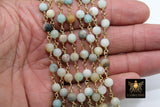 Natural Amazonite Rosary Chain, 4 mm Gold Wire Wrapped CH #354, Blue Stone Rosary Chain