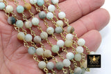 Natural Amazonite Rosary Chain, 4 mm Gold Wire Wrapped CH #354, Blue Stone Rosary Chain