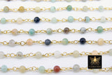 Natural Amazonite Rosary Chain, 4 mm Gold Wire Wrapped CH #354, Blue Stone Rosary Chain