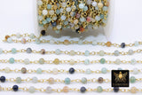 Natural Amazonite Rosary Chain, 4 mm Gold Wire Wrapped CH #354, Blue Stone Rosary Chain