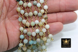 Amazonite Rosary Chain, 6 mm Gold Plated Wire Wrapped Chain CH #357, By The Foot