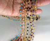 Natural Apatite Chain, 4 mm Gold Faceted Pyrite Beaded, Wire Wrapped Aqua Mint Blue by the Foot