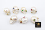 Genuine Pearl Beads, CZ Pave Baroque Pearl Beads, Round Oval CZ Charms for Bracelets Necklace Jewelry