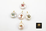 CZ Micro Pave Pearl Charms, Colorful Freshwater Pearls Cross, AG 923