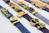 CZ Micro Pave Pisces Slider Charms, Gold Charms Slide,Zodiac Fish Charm Bracelet, 10 mm Flat Leather or Color Watch Straps Jewelry