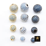 CZ Micro Pave Aquamarine Balls, 2 Pcs Silver 6 mm, 8 mm