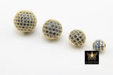 CZ Micro Pave Blue Ball, Gold 6 mm, 8 mm