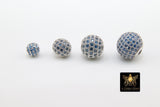 CZ Micro Pave Aquamarine Balls, 2 Pcs Silver 6 mm, 8 mm