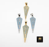 CZ Pave Arrowhead Charm, Blue Turquoise Gold, Silver Boho Triangle Arrow Spike Points #415