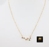 14 k Gold Filled Zodiac Necklace, Rainbow Astrology Thick Cable Choker, Clear Cubic Zirconia