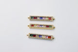 Long Bar Connector, CZ Micro Pave Gold Rainbow Bar Stick, LGBT Pride Minimalist Links