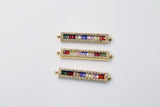 Long Bar Connector, CZ Micro Pave Gold Rainbow Bar Stick, LGBT Pride Minimalist Curved Links