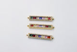 Long Bar Connector, CZ Micro Pave Gold Rainbow Bar Stick, LGBT Pride Minimalist Curved Links