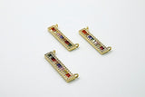 Long Bar Connector, CZ Micro Pave Gold Rainbow Bar Stick, LGBT Pride Minimalist Links