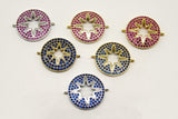 CZ Micro Pave Starburst Connectors, Gold Star Links for Bracelets, Rainbow Choker