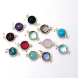 Round Gemstone Connectors, Gold Gemstone Charms, Birthstone Links # 337