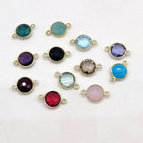 Round Gemstone Connectors, Gold Gemstone Charms, Birthstone Links # 337