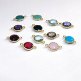 Round Gemstone Connectors, Gold Gemstone Charms, Birthstone Links # 337