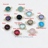 Round Gemstone Connectors, Gold Gemstone Charms, Birthstone Links # 337