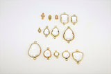 Teardrop Charm Connectors, 2 Pcs Gold Links in Rectangles, Diamond