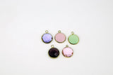 Gold Round Charm Beads, 2 Pcs Charms in Green Rose Pink, Crystal Pink