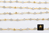 22k Gold Plated Real Labradorite Gemstone , Gold Pyrite Diamond Cut 4 mm Unfinished Jewelry Chain