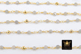 22k Gold Plated Real Labradorite Gemstone Rosary, Gold Pyrite Diamond Cut 4 mm Unfinished Jewelry Chain