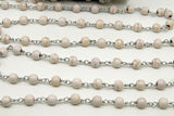 White Turquoise Rosary Black Chain, 4 mm White Cream Gold Wire Wrapped CH #361, Gold Wire Wrapped