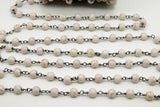 White Turquoise Rosary Black Chain, 4 mm White Cream Gold Wire Wrapped CH #361, Gold Wire Wrapped