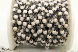 Turquoise Black Chain, 6 mm White Howlite Chain CH #365, Silver Wire Wrapped
