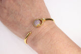 Cubic Zirconia Bracelets for Women, CZ Micro Pave Spinner Crystal Ball Gold Stacking Cuff Bangles, Blue Turquoise Open/Close Hinge One Size